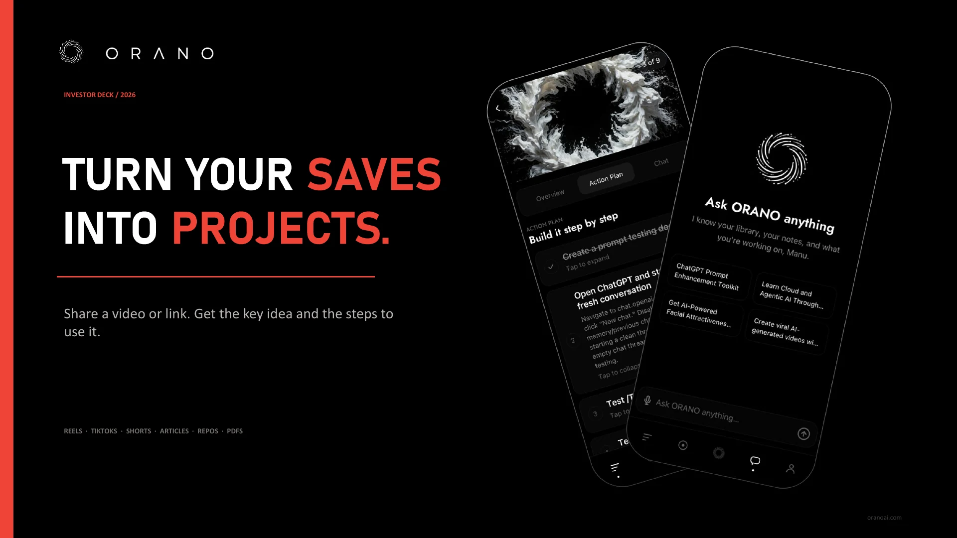 ORANO investor deck cover: Turn your saves into projects