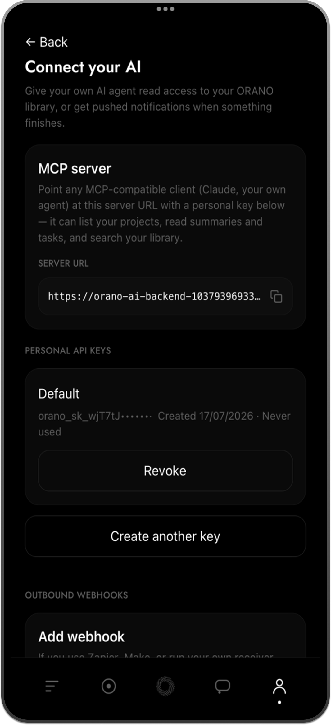 ORANO Connect your AI screen showing MCP connections