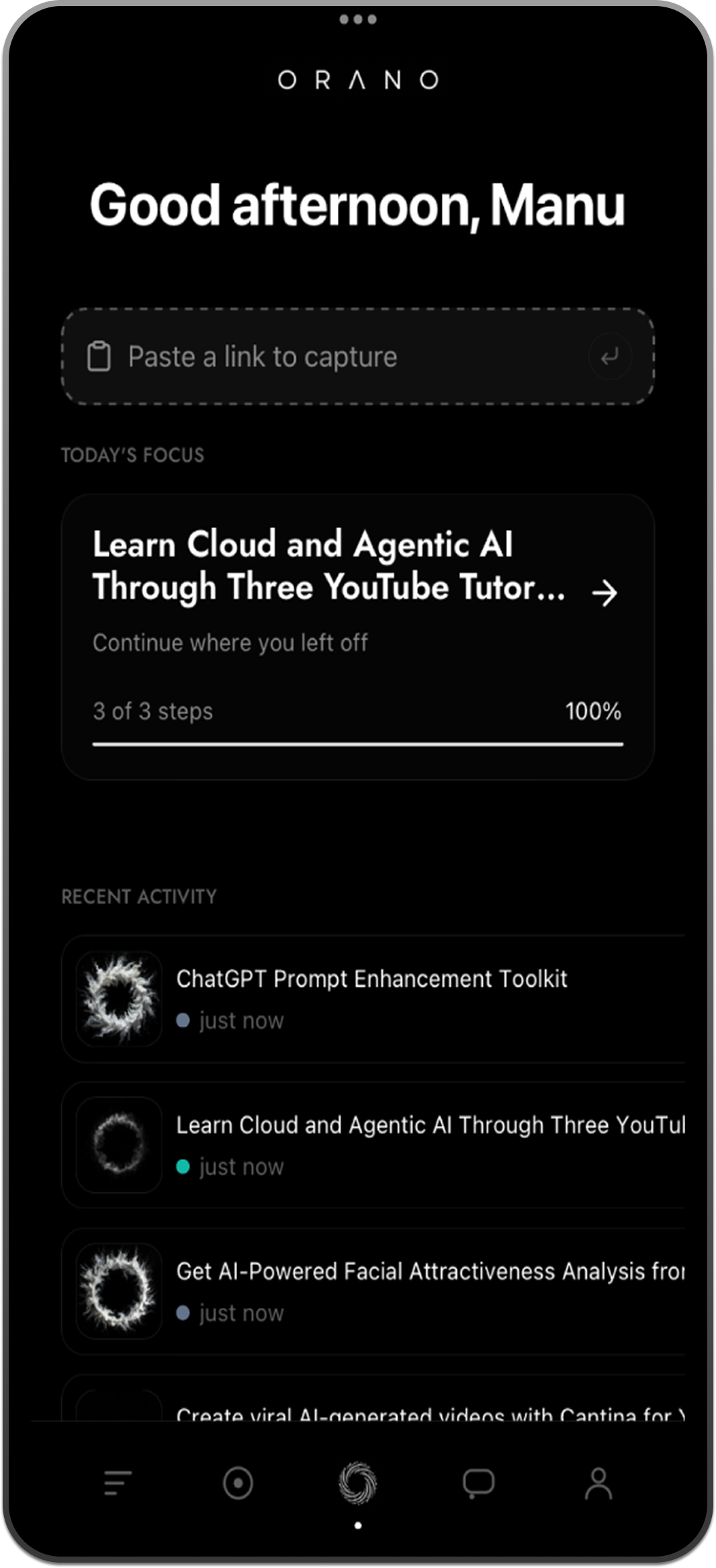 ORANO home screen on a mobile phone