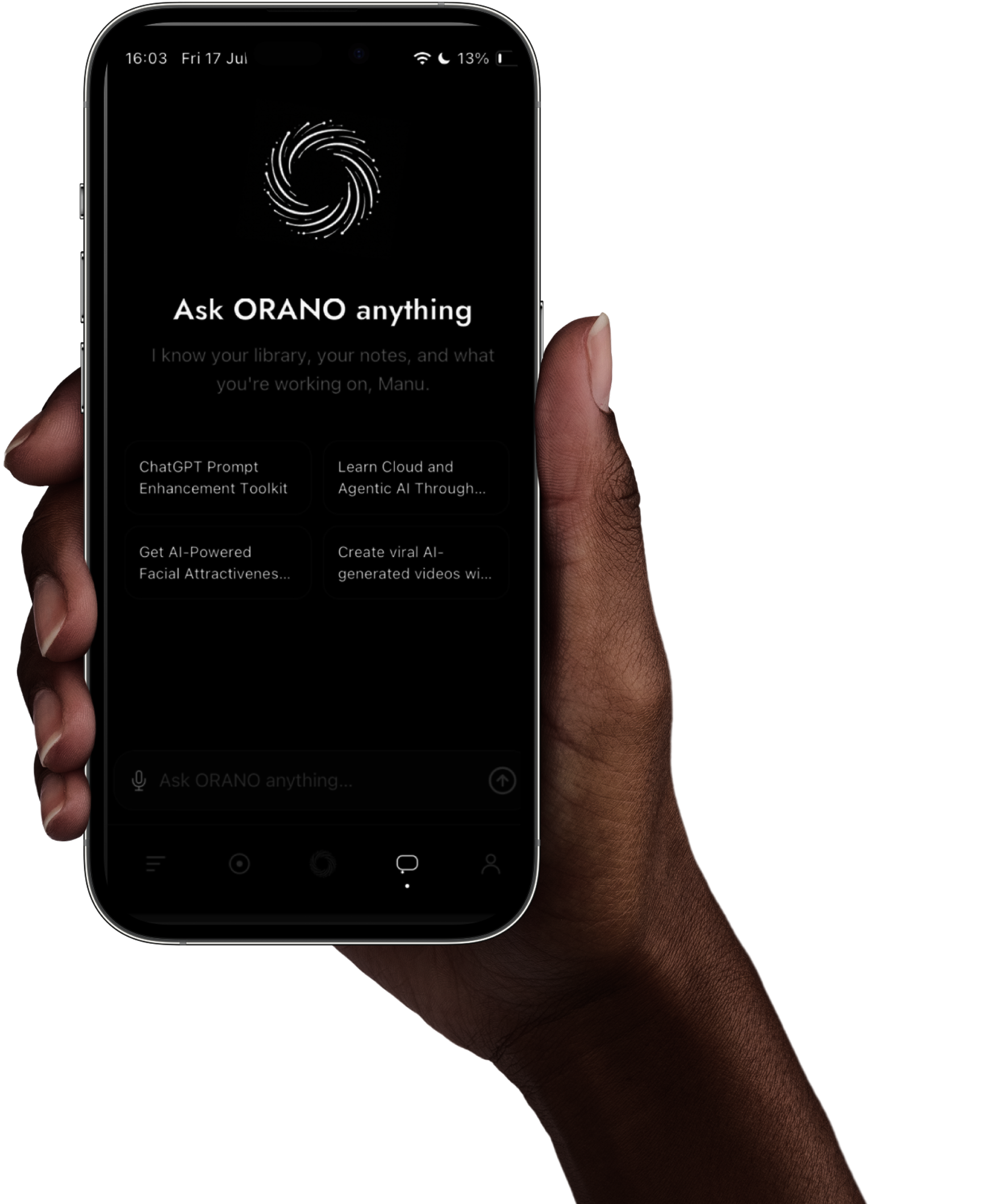 ORANO assistant on a phone held in a hand