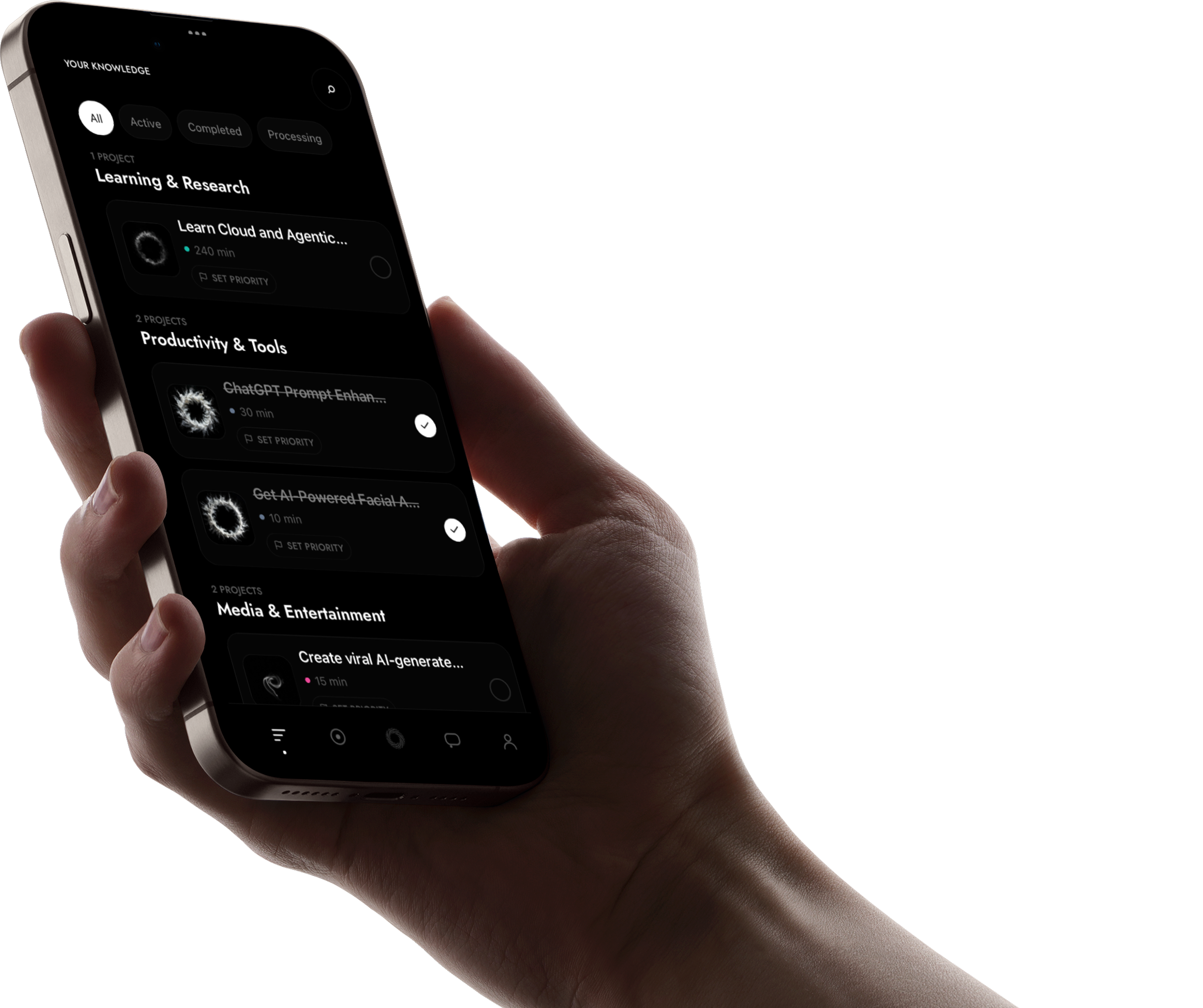 ORANO knowledge library on a phone held in a hand