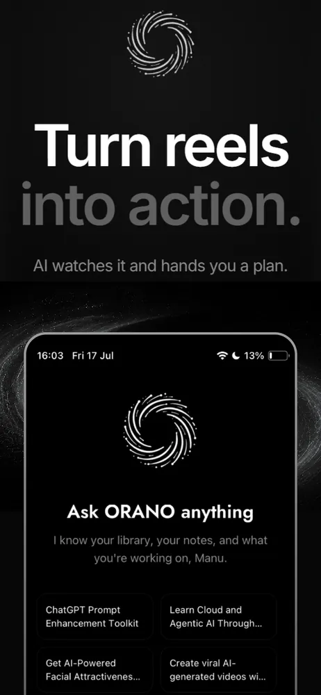 ORANO hero marketing visual — Turn reels into action