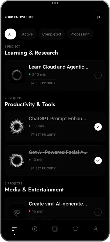 ORANO knowledge library screen on a mobile phone