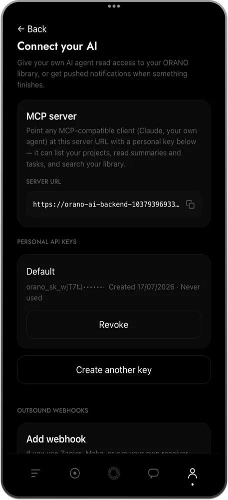 ORANO Connect your AI screen showing MCP connections