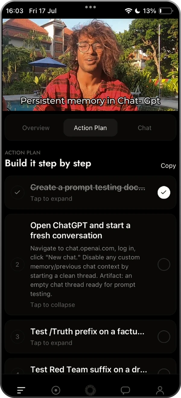 ORANO action plan: a saved video turned into step-by-step tasks